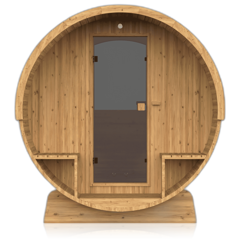 Barrel 250, sauna NODO, vue de face, posé au sol