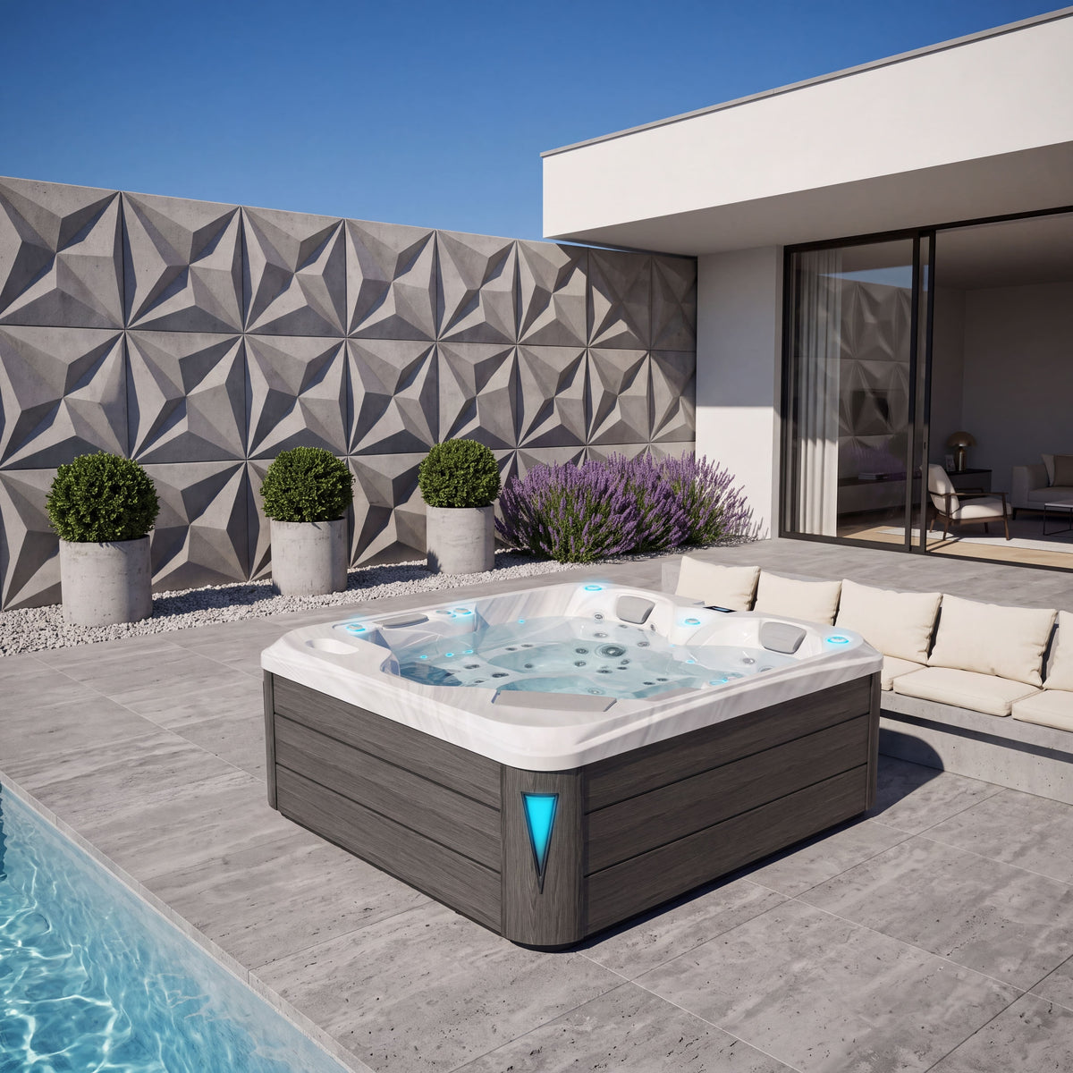 Een 3-persoons spa naast het huis
