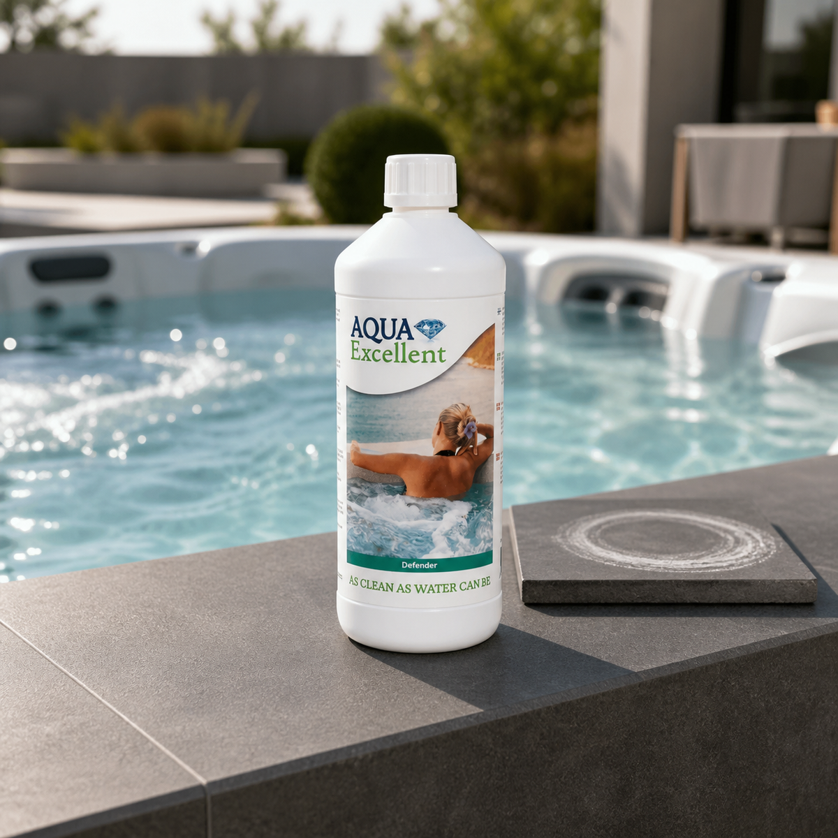 Aqua Excellent Defender 1 L présenté au bord d’un spa
