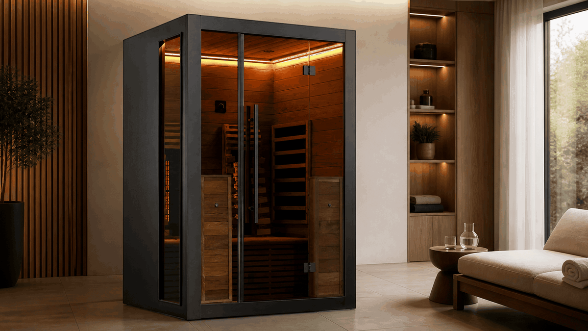 Infraroodcabine 130 geplaatst in een moderne wellnessruimte zonder stoom