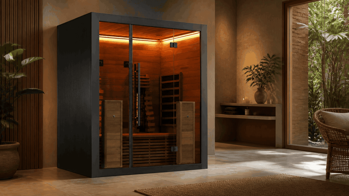 Infraroodcabine 160 geplaatst in een moderne wellnessruimte zonder stoom