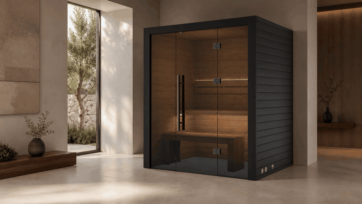Nero 160 binnensauna geplaatst in een moderne wellnessruimte thuis