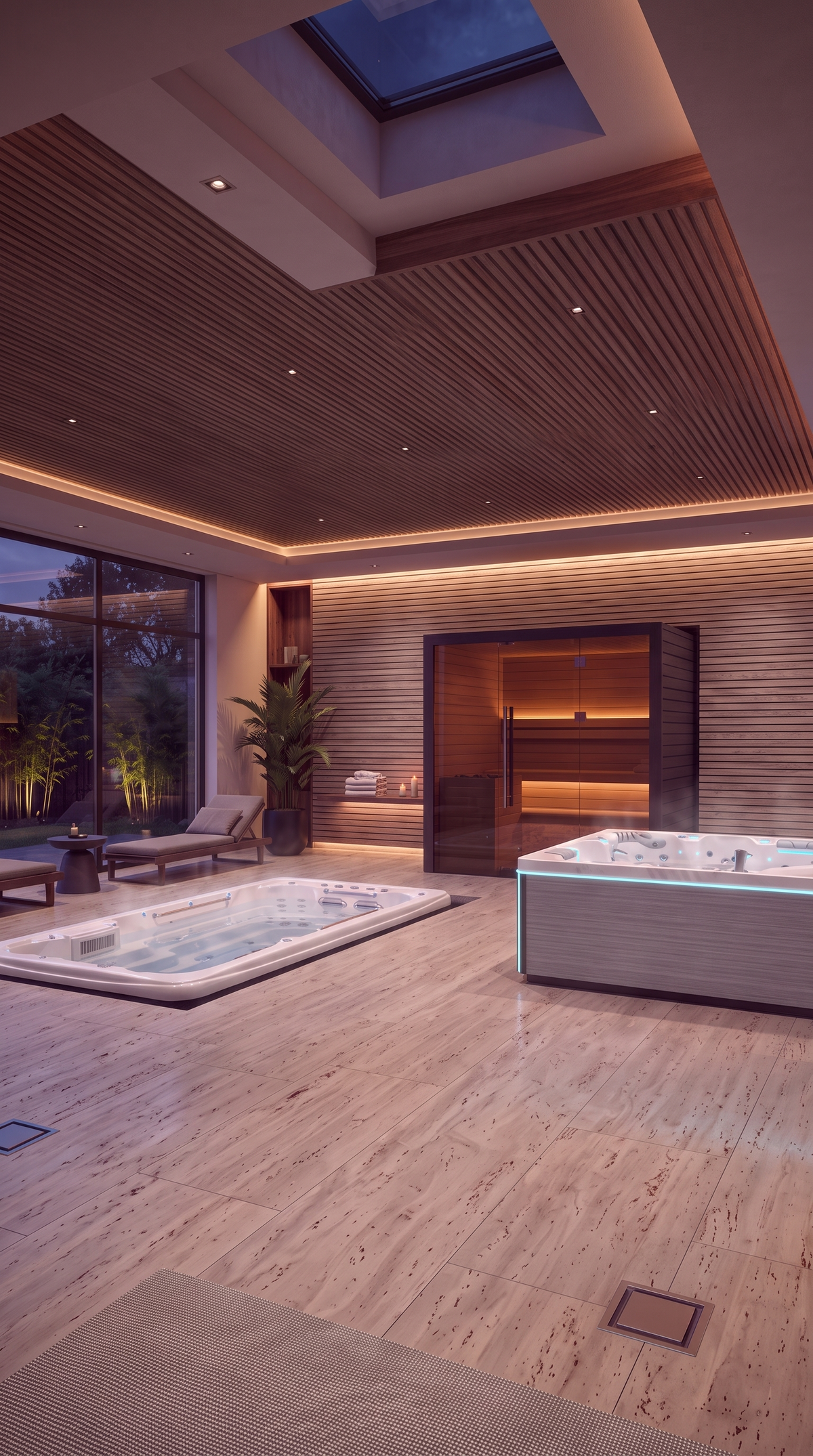 Spa, sauna en zwemspa in een wellnessruimte van Market Spas